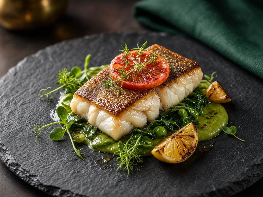 Gourmet plated dish from the Hourglass Dining menu